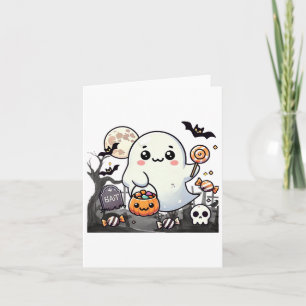Spooky Friends Cute Halloween Ghost Pumpkin Moon Card