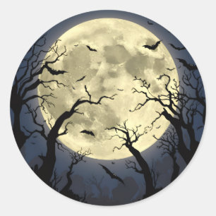 Spooky Full Moon Classic Round Sticker