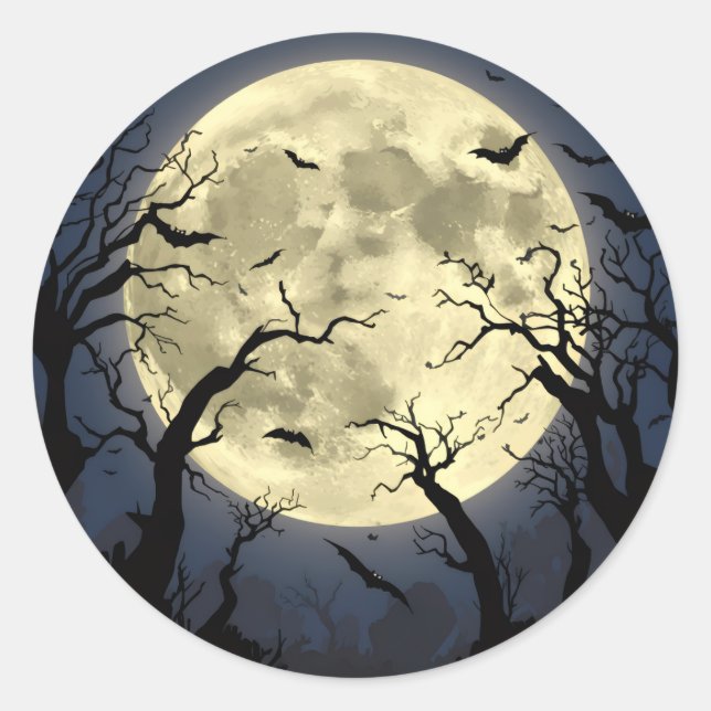 Spooky Full Moon Classic Round Sticker (Front)