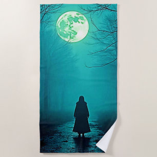 Spooky Full Moon Night Design Beach Towel