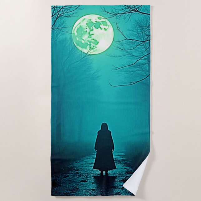 Spooky Full Moon Night Design Beach Towel (Front)