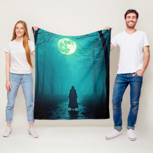 Spooky Full Moon Night Design Fleece Blanket