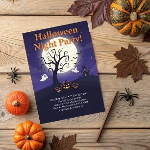 Spooky Full Moon Night Simple Halloween Party Invitation