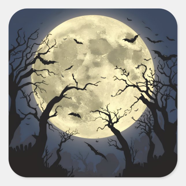 Spooky Full Moon Square Sticker (Front)