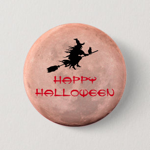 Spooky Full Moon Witch Pin Button