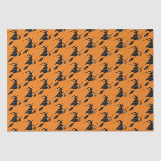 Spooky Fun Black Gothic Flying Witch Halloween Tissue Paper (Front)