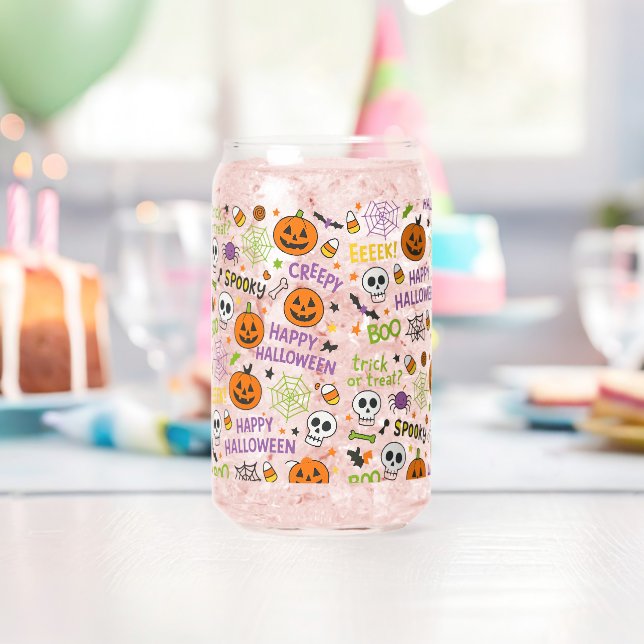 Spooky & Fun Pumpkin - Colourful Halloween Pattern Can Glass (Insitu (Birthday))