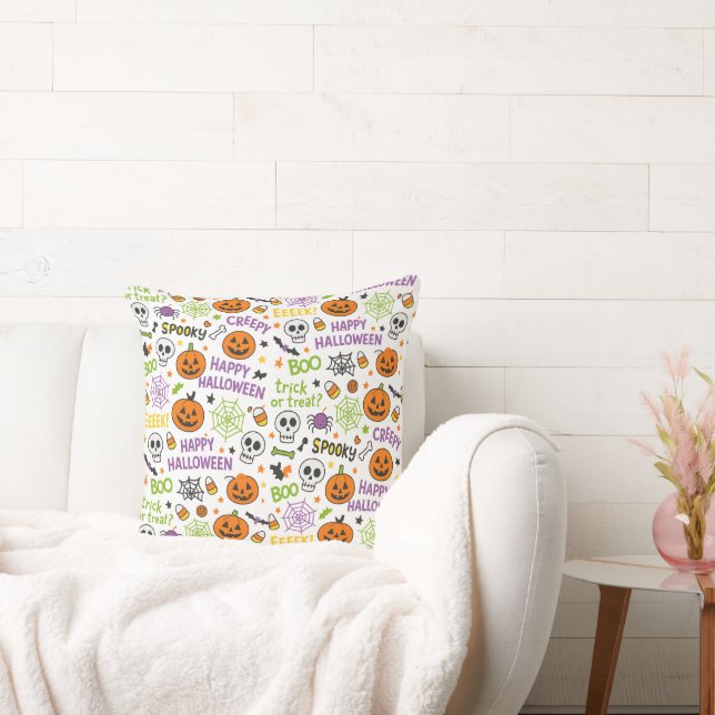 Spooky & Fun Pumpkin - Colourful Halloween Pattern Cushion (Couch)