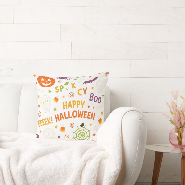 Spooky & Fun Pumpkin - Colourful Halloween Pattern Cushion (Couch)