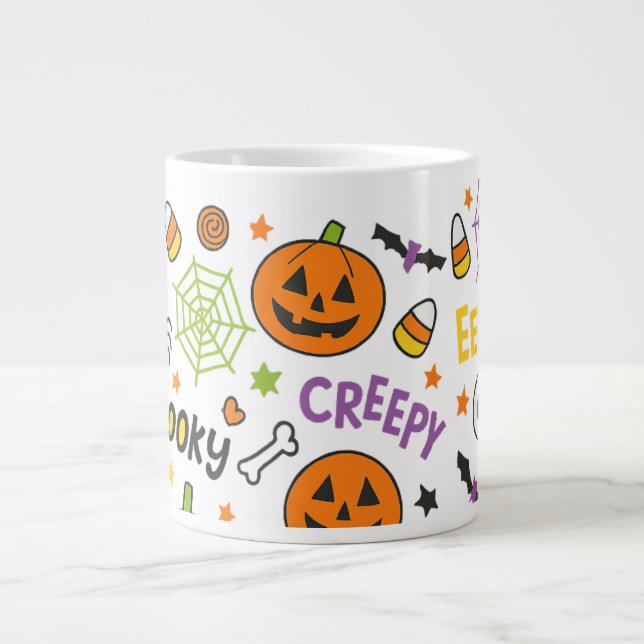 Spooky & Fun Pumpkin - Colourful Halloween Pattern Large Coffee Mug (Front)