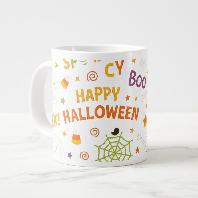 Spooky & Fun Pumpkin - Colourful Halloween Pattern Large Coffee Mug (Front Left)
