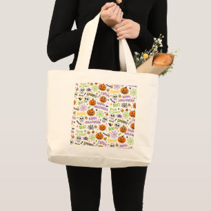 Spooky & Fun Pumpkin - Colourful Halloween Pattern Large Tote Bag