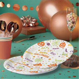 Spooky & Fun Pumpkin - Colourful Halloween Pattern Paper Plate