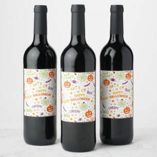 Spooky & Fun Pumpkin - Colourful Halloween Pattern Wine Label