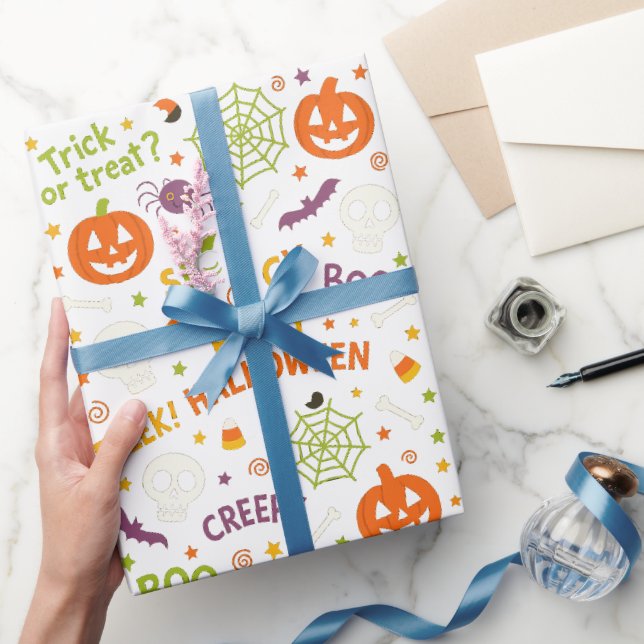 Spooky & Fun Pumpkin - Colourful Halloween Pattern Wrapping Paper (Gifting)