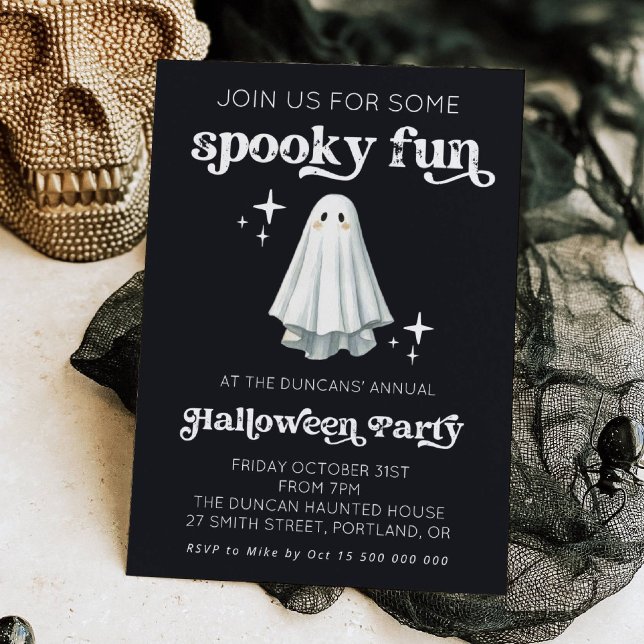 Spooky Fun Retro Ghost Halloween Invitation (Creator Uploaded)