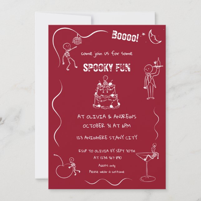 Spooky fun Skeleton  Adult Halloween Party  Invitation (Front)