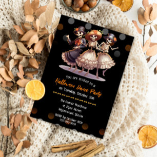 Spooky & Fun Skeleton Dance Halloween Party Invitation