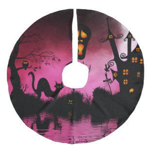 Spooky, funny halloween design faux linen tree skirt