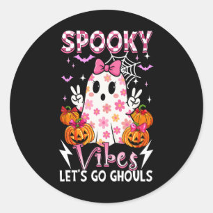 Spooky Funny Vibes Halloween Ghouls Cute Boo Bow T Classic Round Sticker