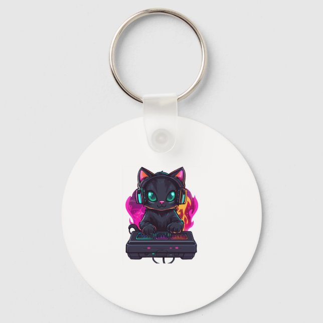  Spooky Gamer Cat Key Ring (Front)