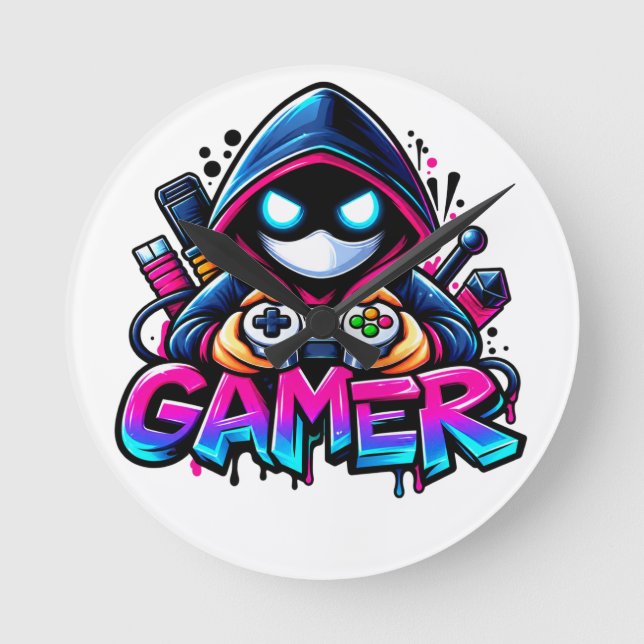 Spooky Gaming – Halloween Gamer Ghost Controller D Round Clock (Front)
