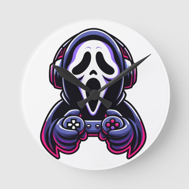 Spooky Gaming – Halloween Gamer Ghost Controller  Round Clock (Front)