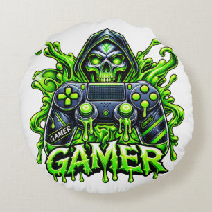 Spooky Gaming – Halloween Gamer Ghost Controller Round Cushion
