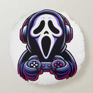 Spooky Gaming – Halloween Gamer Ghost Controller Round Cushion