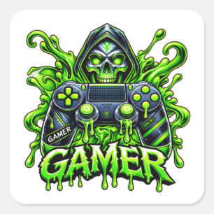 Spooky Gaming – Halloween Gamer Ghost Controller Square Sticker