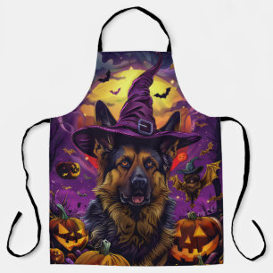 Spooky German Shepherd Halloween Witch Pumpkin  Apron