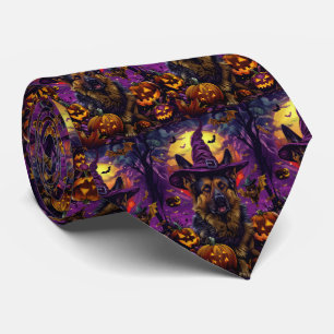 Spooky German Shepherd Halloween Witch Pumpkin  Tie