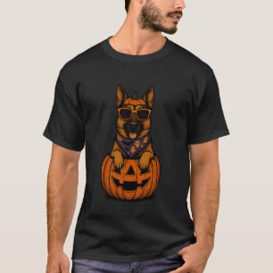 Spooky German Shepherd Pumpkin Halloween GSD Dog L T-Shirt