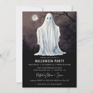 Spooky Ghost   All Ages Classic Halloween Party Invitation