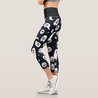 Spooky Ghost and Pumpkin Halloween Capri Leggings