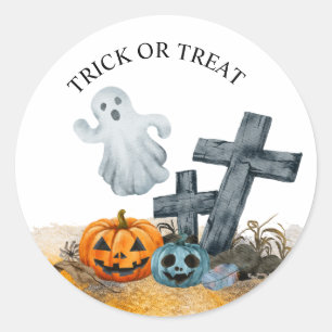 Spooky ghost and pumpkin Halloween Classic Round Sticker