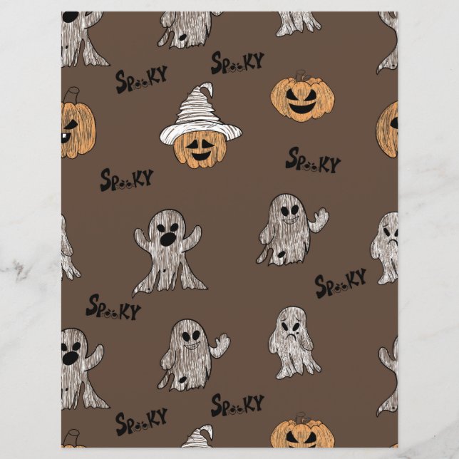 Spooky Ghost and Pumpkin Halloween Pattern Scrapbo (Front)
