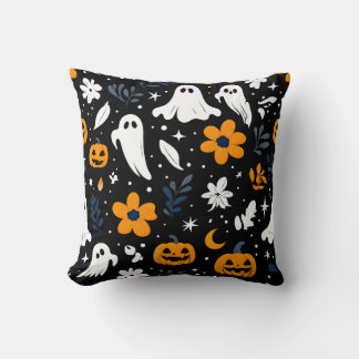 Spooky Ghost and Pumpkin Halloween Pillow