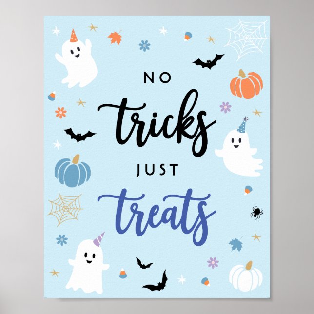  Spooky Ghost Blue Halloween No Tricks Just Treats Poster (Front)