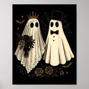 Spooky Ghost Bride and Groom Halloween Wedding Poster
