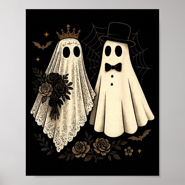 Spooky Ghost Bride and Groom Halloween Wedding Poster (Front)