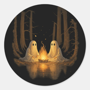 Spooky Ghost Campfire Night Forest Art - Halloween Classic Round Sticker