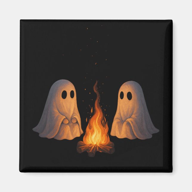 Spooky Ghost Campfire Night Forest Art - Halloween Magnet (Front)