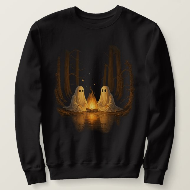 Spooky Ghost Campfire Night Forest Art - Halloween Sweatshirt (Design Front)