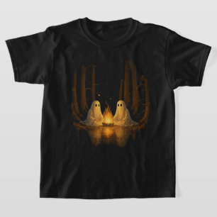 Spooky Ghost Campfire Night Forest Art - Halloween T-Shirt