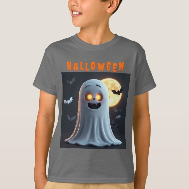 Spooky Ghost Cartoon With Bats T-Shirt (Front)