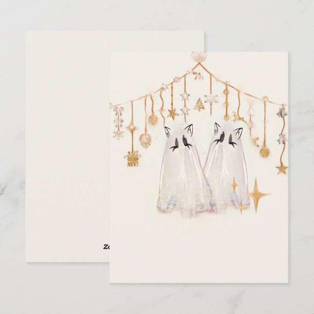 Spooky Ghost Cat Christmas Card (Front/Back)