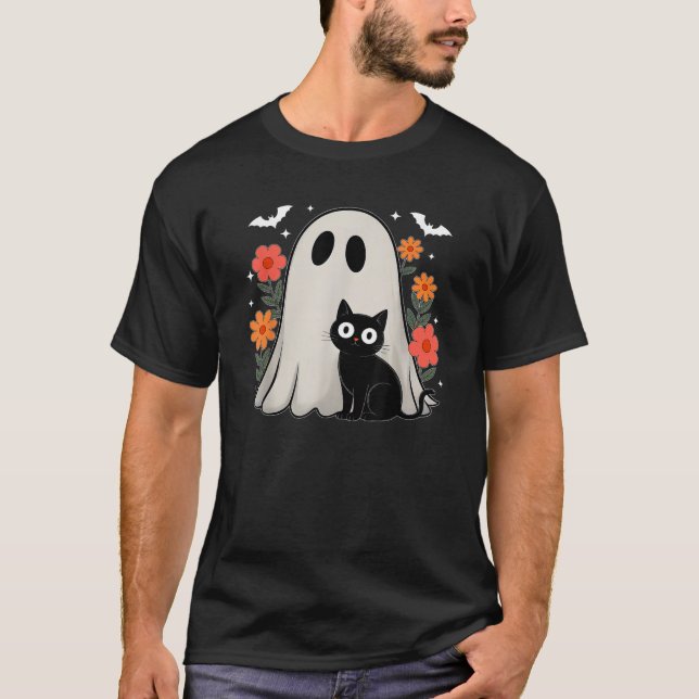 Spooky Ghost Cat Halloween Costume Men Women Cat L T-Shirt (Front)