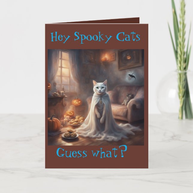 Spooky Ghost Cat Halloween greeting Card (Front)