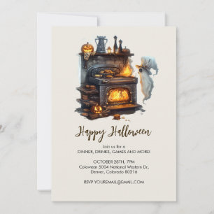 Spooky Ghost Chef with Classic Oven, Halloween Invitation